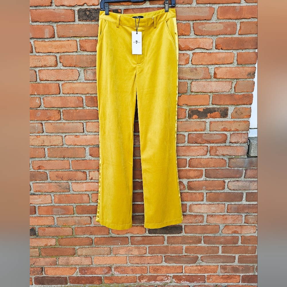 7 For All Mankind Mustard Yellow Velvet Statement Pants. $298